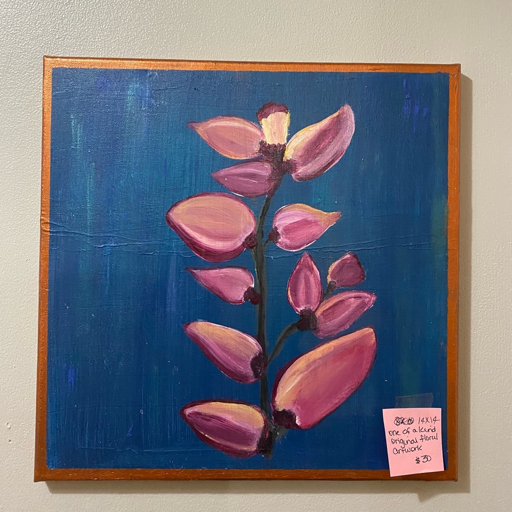 One of a kind hand painted floral artwork on canvas